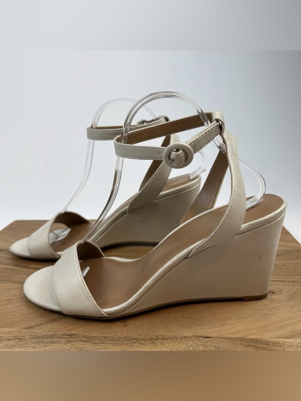 Time and Tru Cream Wedge Sandals with Ankle Buckle